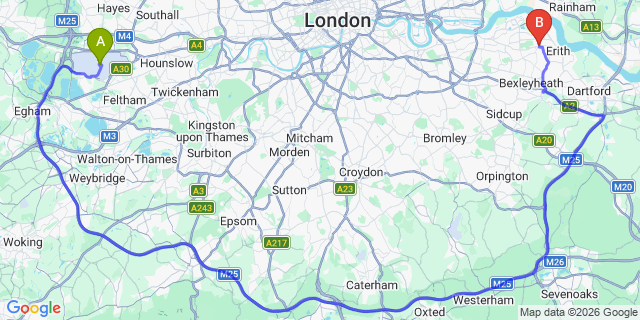 Map: London Heathrow Airport (LHR) to London - Belvedere