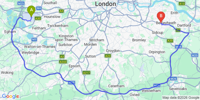 Map: London Heathrow Airport (LHR) to London - Bexley