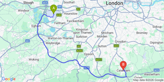 Map: London Heathrow Airport (LHR) to London - Caterham