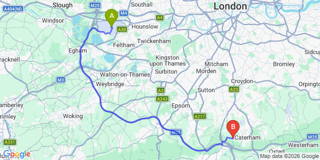 Map: London Heathrow Airport (LHR) to London - Chaldon