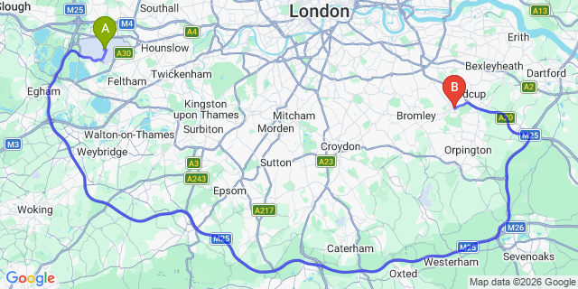 Map: London Heathrow Airport (LHR) to London - Chislehurst