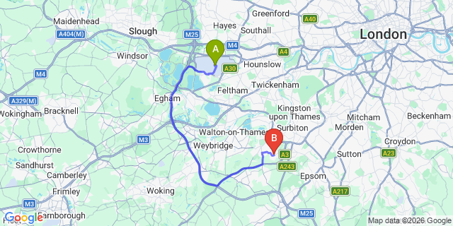 Map: London Heathrow Airport (LHR) to London - Claygate