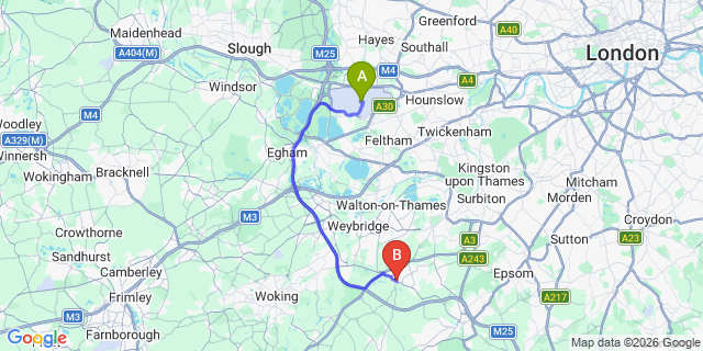 Map: London Heathrow Airport (LHR) to London - Cobham