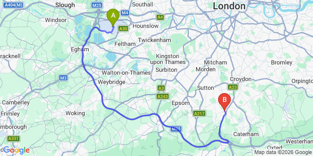 Map: London Heathrow Airport (LHR) to London - Coulsdon