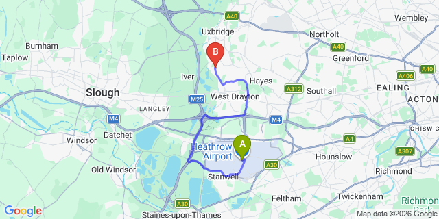 Map: London Heathrow Airport (LHR) to London - Cowley
