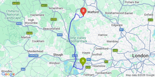 Map: London Heathrow Airport (LHR) to London - Croxley Green