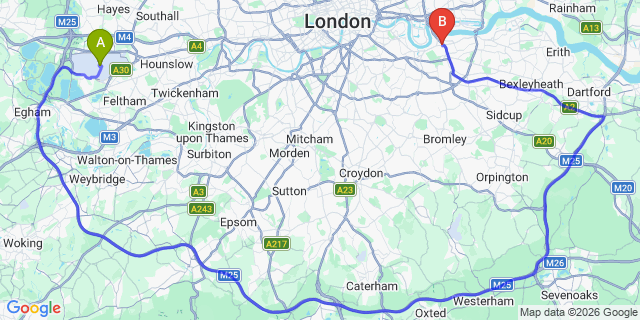 Map: London Heathrow Airport (LHR) to London - Denham