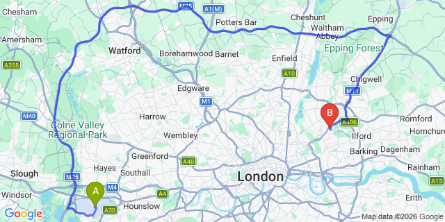 Map: London Heathrow Airport (LHR) to London E11