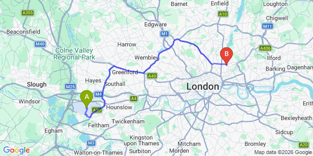 Map: London Heathrow Airport (LHR) to London E8