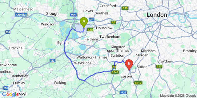 Map: London Heathrow Airport (LHR) to London - Ewell