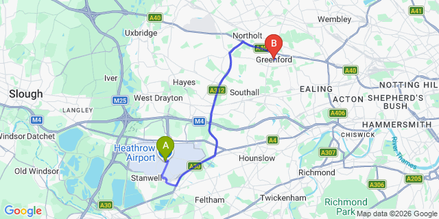 Map: London Heathrow Airport (LHR) to London - Greenford