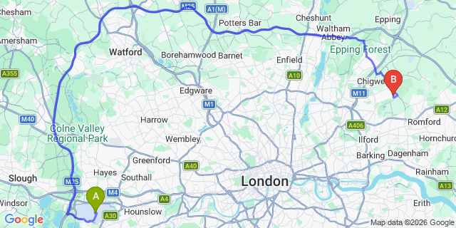 Map: London Heathrow Airport (LHR) to London - Hainault