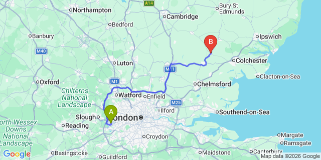 Map: London Heathrow Airport (LHR) to London - Halstead