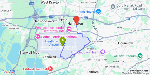 Map: London Heathrow Airport (LHR) to London - Harlington