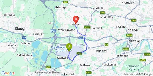 Map: London Heathrow Airport (LHR) to London - Hayes