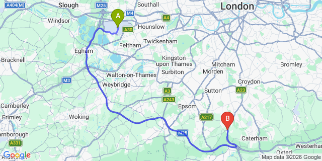 Map: London Heathrow Airport (LHR) to London - Hooley