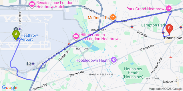 Map: London Heathrow Airport (LHR) to London - Hunslow