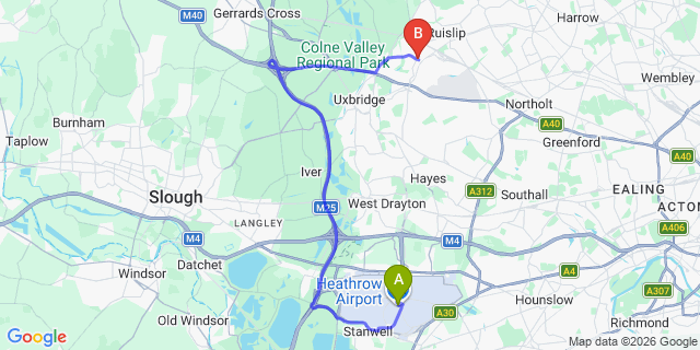 Map: London Heathrow Airport (LHR) to London - Ickenham