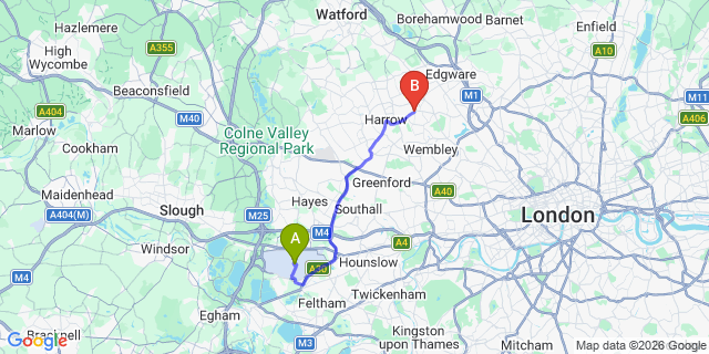 Map: London Heathrow Airport (LHR) to London - Kenton