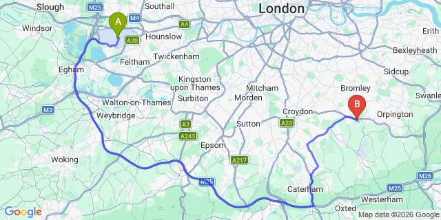 Map: London Heathrow Airport (LHR) to London - Keston