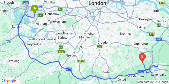 Map: London Heathrow Airport (LHR) to London - Knockholt