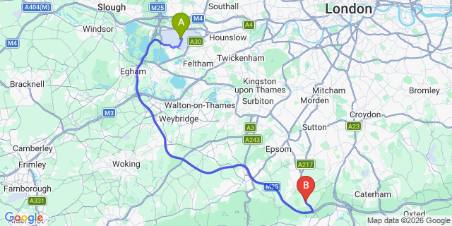 Map: London Heathrow Airport (LHR) to London - Lower Kingswood