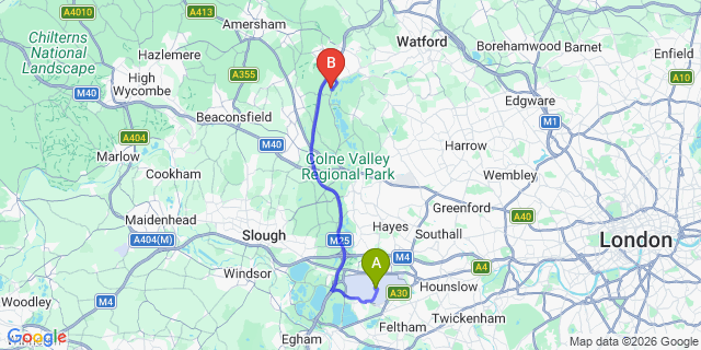 Map: London Heathrow Airport (LHR) to London - Maple Cross