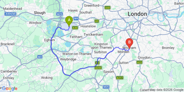 Map: London Heathrow Airport (LHR) to London - Mitcham