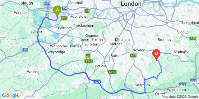 Map: London Heathrow Airport (LHR) to London - New Addington