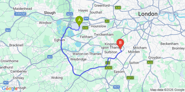 Map: London Heathrow Airport (LHR) to London - New Malden