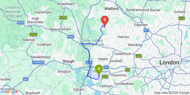 Map: London Heathrow Airport (LHR) to London - Northwood