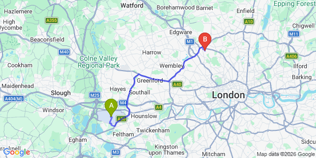 Map: London Heathrow Airport (LHR) to London NW11