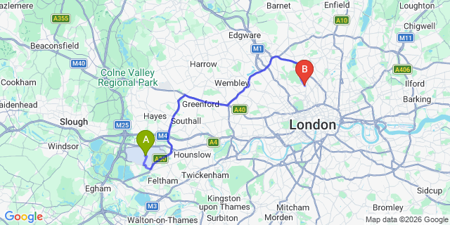 Map: London Heathrow Airport (LHR) to London NW5