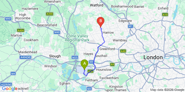 Map: London Heathrow Airport (LHR) to London - Pinner