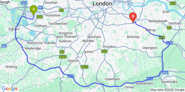 Map: London Heathrow Airport (LHR) to London SE12