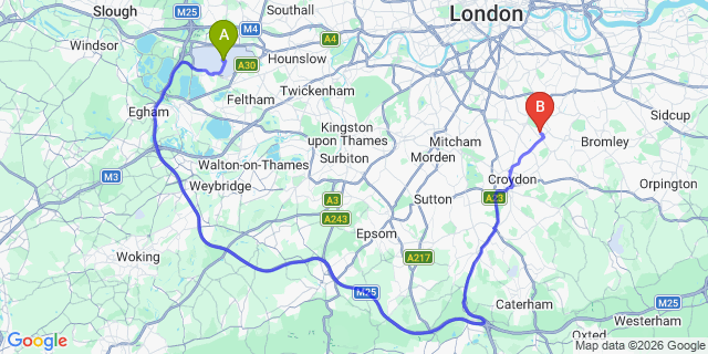 Map: London Heathrow Airport (LHR) to London SE20