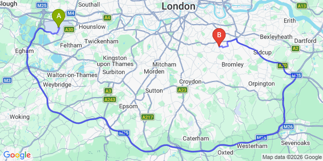 Map: London Heathrow Airport (LHR) to London SE6
