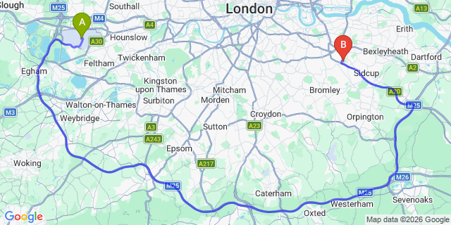 Map: London Heathrow Airport (LHR) to London SE9
