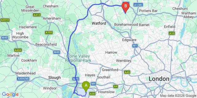 Map: London Heathrow Airport (LHR) to London - Shenley
