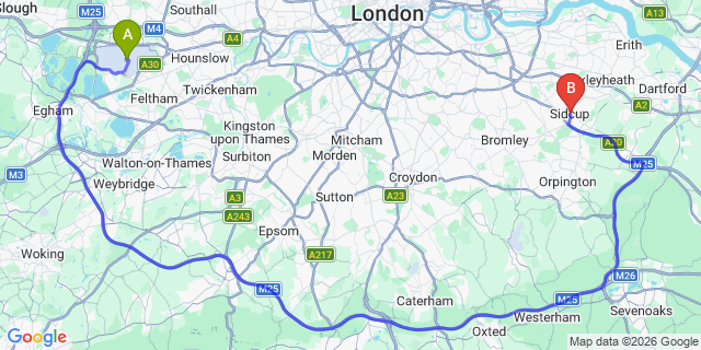 Map: London Heathrow Airport (LHR) to London - Sidcup