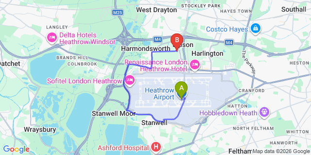 Map: London Heathrow Airport (LHR) to London - Sipson
