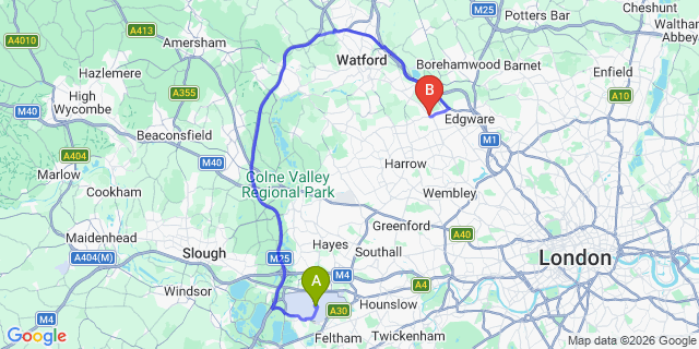 Map: London Heathrow Airport (LHR) to London - Stanmore