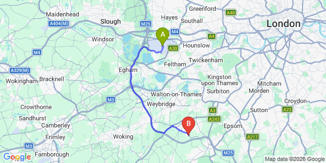Map: London Heathrow Airport (LHR) to London - Stoke DAbernon
