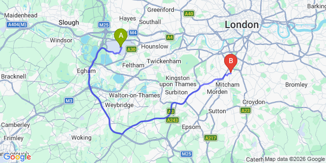 Map: London Heathrow Airport (LHR) to London SW17