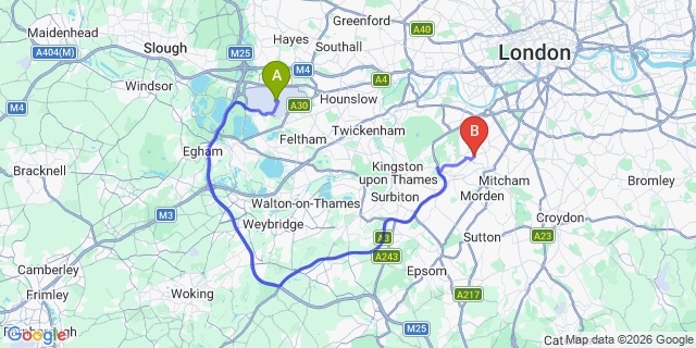 Map: London Heathrow Airport (LHR) to London SW19