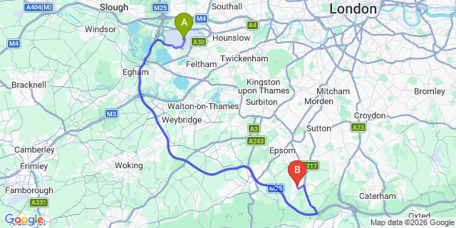 Map: London Heathrow Airport (LHR) to London - Tadworth