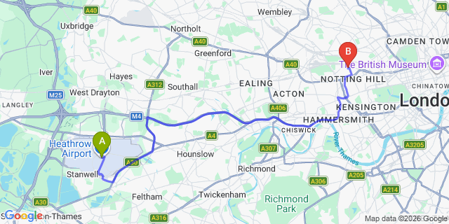 Map: London Heathrow Airport (LHR) to London W10