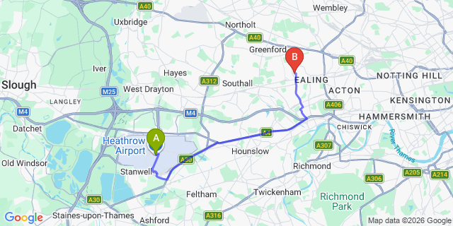 Map: London Heathrow Airport (LHR) to London W13