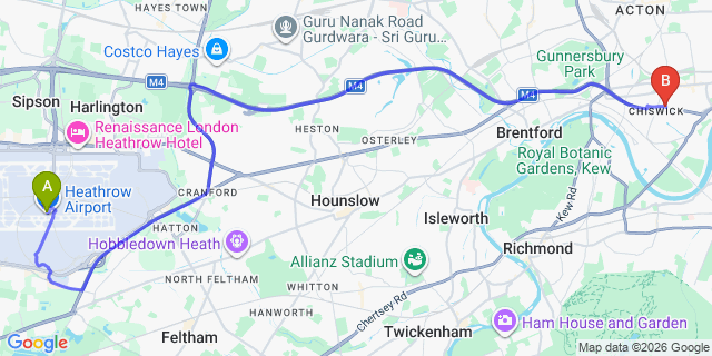 Map: London Heathrow Airport (LHR) to London W4