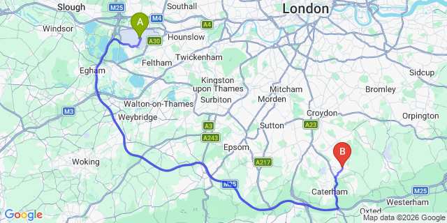 Map: London Heathrow Airport (LHR) to London - Warlingham